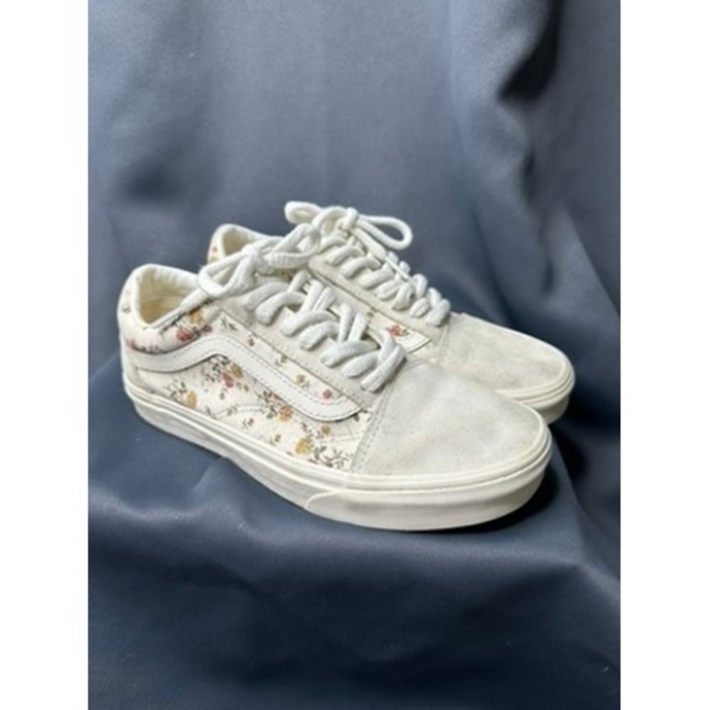Vans Old Skool Floral Cream Suede Low Top Sneakers Womens 8 Mens 6.5